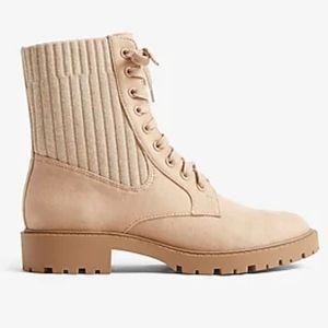 Express tonal nude beige combat ribbed boots 7